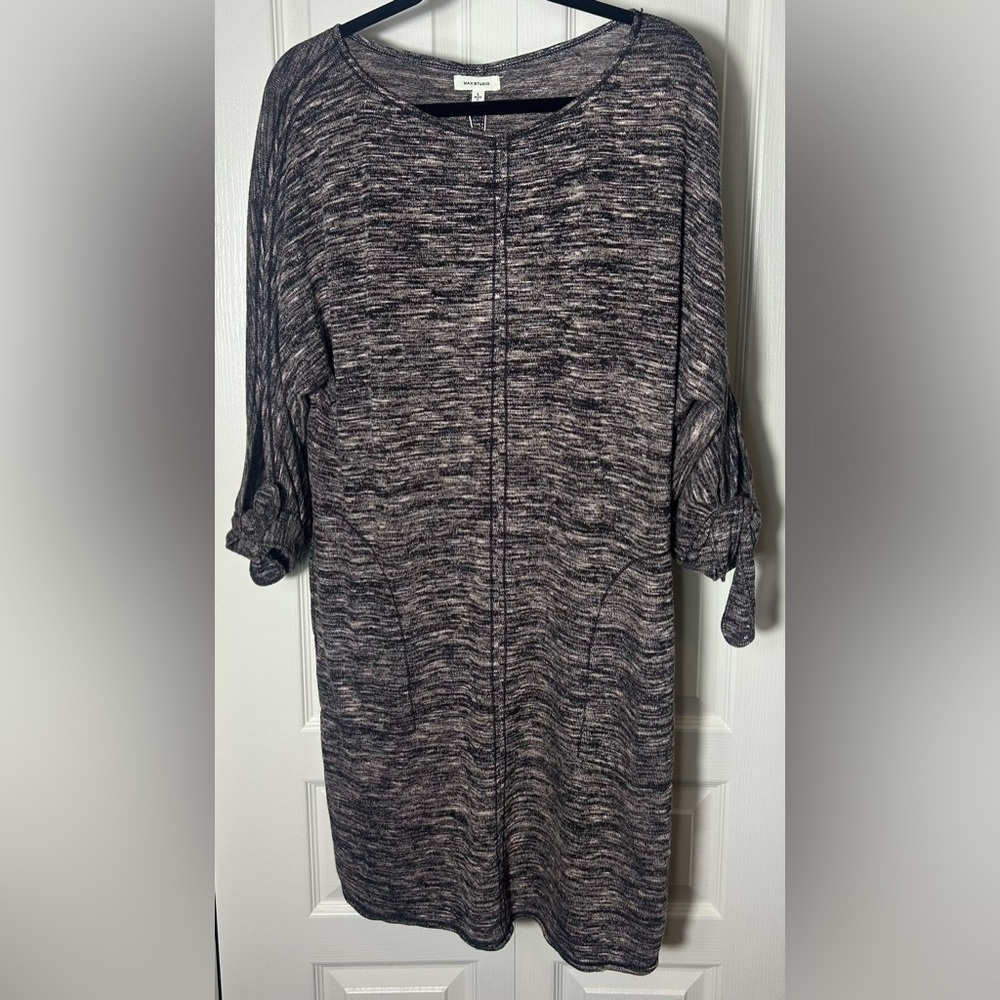 Max Studio - Women's Long Sleeve - Sweater Style Dress, Black/Desert, Size L